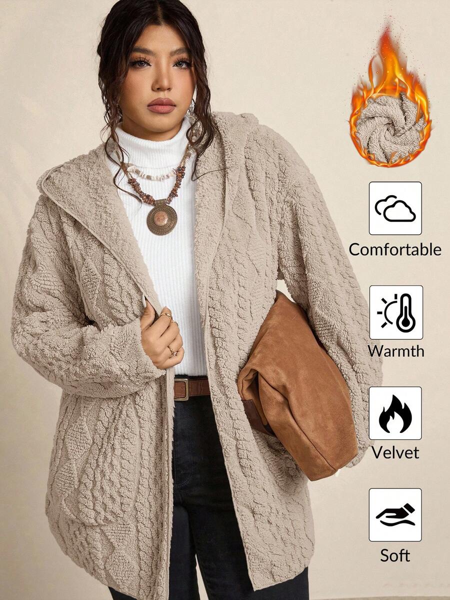 Freevana Chaqueta con capucha reversible y esponjosa con estampado de corazón - Marrón - Ver 1