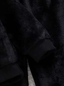 SHEIN Playful Pals 女婴休闲抓绒卫衣运动裤套装，秋冬季 - 黑色 - 查看 4