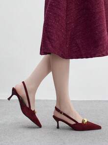 CUCCOO BIZCHIC 女士后跟系带蝴蝶结装饰洛丽塔风格高跟鞋，酒红色，适合圣诞节穿着 - 酒紅色 - 查看 5