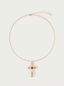 Glisma 18K金十字架项链，服饰，哥特风，复古，串珠，西部珠宝，金属质感，宝石，秋冬款，送给妈妈/女士/女孩/母亲，高档，复古，十字架 - 彩色 - 查看 4