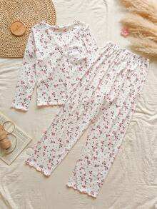 SHEIN 2件套女童长袖碎花上衣和碎花长裤，加大码 - 彩色 - 查看 2