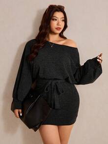 Elaquor 大码女士露肩连衣裙，休闲女装，秋冬连衣裙 - 深灰色 - 查看 4