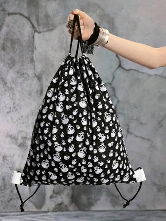 Grunge Punk Zaino con coulisse di grande capacità con stampa vintage mimetica, pentagramma e numeri, zainetto casual alla moda unisex, borsa da palestra, adatto per scuola, vacanza, festa, shopping
