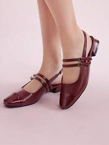 CUCCOO DOLLMOD Women Double Buckle Hollow Fashionable High Heels Spring Shoes Spring Break Easter For Christmas - Burgundy - View 10