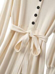 GlowEve CURVE Plus Size Women Business Casual Long Sleeve Waist Cinched Dress