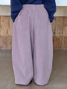 DAZY Young Girl Solid Color Elastic Waist Pockets Wide Leg Loose Casual Pants