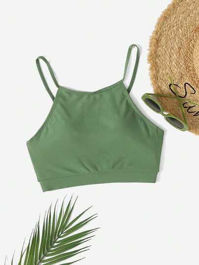 SHEIN Swim 女士纯色度假休闲吊带比基尼上衣