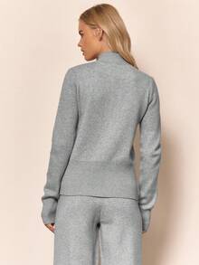 MUSERA Cárdigan de cuello de embudo con cremallera, de punto jaspeado, solo para ropa de estar en casa en invierno, acogedor, trabajo, lindo, elegante, suéter casual de primavera - Gris - Ver 4