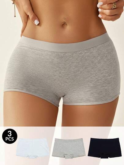 Snug Zone 3pcs Women's Solid Color Casual Boxer Shorts