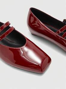 CUCCOO BIZCHIC Women's Fashionable Charming Flat Shoes, Burgundy, Patent PU Material, Square Toe, Commuting, Comfortable, Indoor, Office, Street, Party, Vacation, Suitable For Dresses, Jeans, Shorts - Burgundy - View 9
