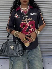 Rovax Loose Dropped Shoulder V-Neck Double Layer Short Sleeve Top - Multicolor - View 1