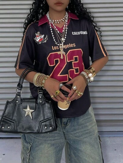 Rovax Loose Dropped Shoulder V-Neck Double Layer Short Sleeve Top