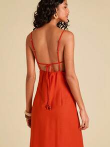 Travachic 纯色梭织吊带修身连衣裙，女士度假款 - 橘色 - 查看 7