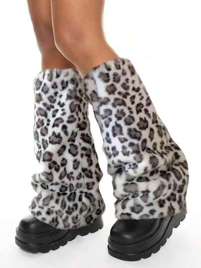 Grunge Punk 1pair Leopard Print Stylish And Warm Leg Warmers For Women