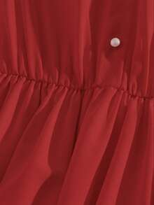 GlowEve Women's Embroidered Collar Cinched Waist A-Line Dress, Elegant & Sophisticated For Daily Commute, Business, Romantic Dates, Parties, Christmas, Autumn/Winter Long Sleeve - Red - View 4