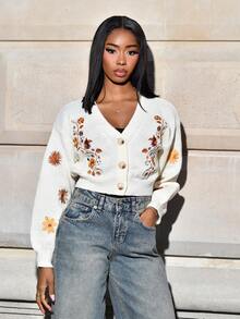 Mima John Cárdigan bohemio con bordado estilo "Cottagecore" para mujer, blusa de manga larga