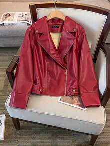 GlowEve CURVE Áo khoác ngắn tay dài cỡ lớn dành cho nữ, Áo khoác mô tô ngắn thời trang đa năng, thường ngày, thích hợp mặc hàng ngày, giúp thon gọn - Màu Đỏ Sâu - Xem 1