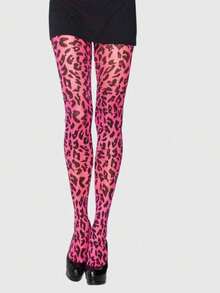 ROMWE Goth 1 Pair Dark Leopard Print Tights, Suitable For Pairing With Skirts, All Season