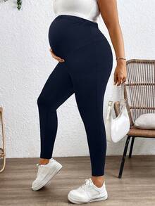 Modmama Plus Size Adjustable Waist Solid Color Casual Leggings, Suitable For Pregnant Women Pregnancy Clothing Maternity Leggings Leggings Plus Size Maternity Workout Clothes Pregnancy Pants - Navy Blue - View 8