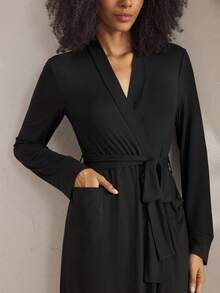 Ocili 舒适顺滑睡袍，加长款女士睡袍，时尚秋季睡袍，舒适长袖黑色睡袍，秋冬必备