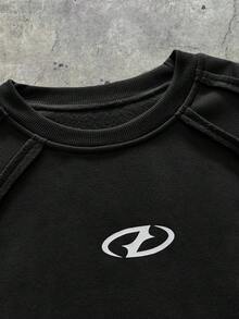 AXEPEAK Sudadera casual de cuello redondo de manga larga con estampado geométrico para hombre - Negro - Ver 3