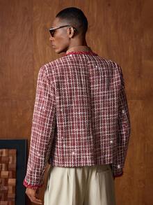 AKNOTIC Business Casual Men's Fashionable Commuter Tweed Long Sleeve Blazer - Red - View 6