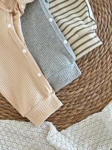 3pcs/Set Infant Boys' Ribbed Textured Ribbed Casual Cartoon Pattern Romper Outfit - Multicolor - View 7