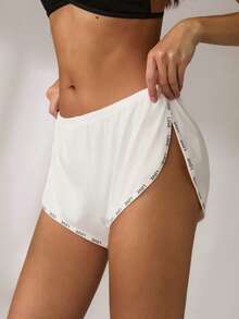 SHEIN Women's Minimalist Letter Waistband Trim Low-Rise Boyshort Panties - Black and White - View 2