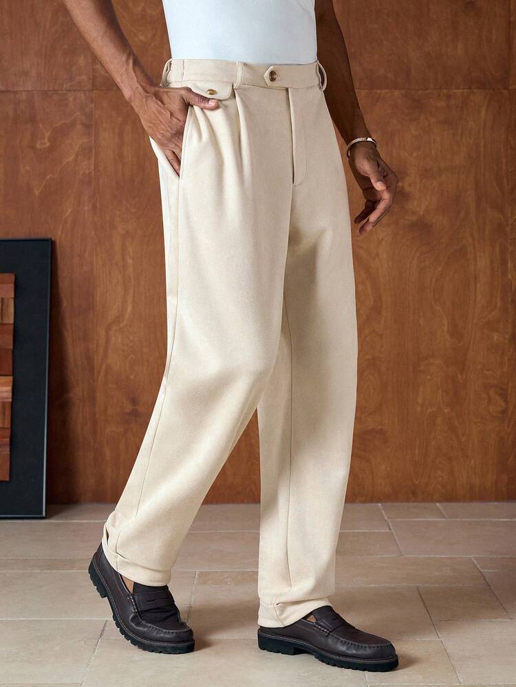 Men's Solid Color Pleated Pocket Casual Dress Pants