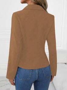 SHEIN Clasi 女士纯色正面单扣长袖休闲西装外套 - 咖啡棕 - 查看 4