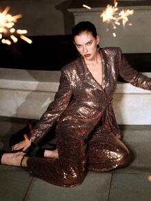 MOTF PREMIUM 亮片结构西装外套，秋冬 - 棕色 - 查看 11