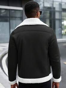 Manfinity CasualCool Men's Contrast Color Zip-Up Casual Jacket With Thermal Lining, Autumn/Winter - Black - View 2