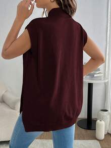 SHEIN 孕妇休闲纯色立领侧开衩针织背心