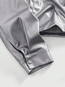 ROMWE MEN Street Life Áo khoác nam tay dài tối giản màu bạc - Bạc - Xem 8