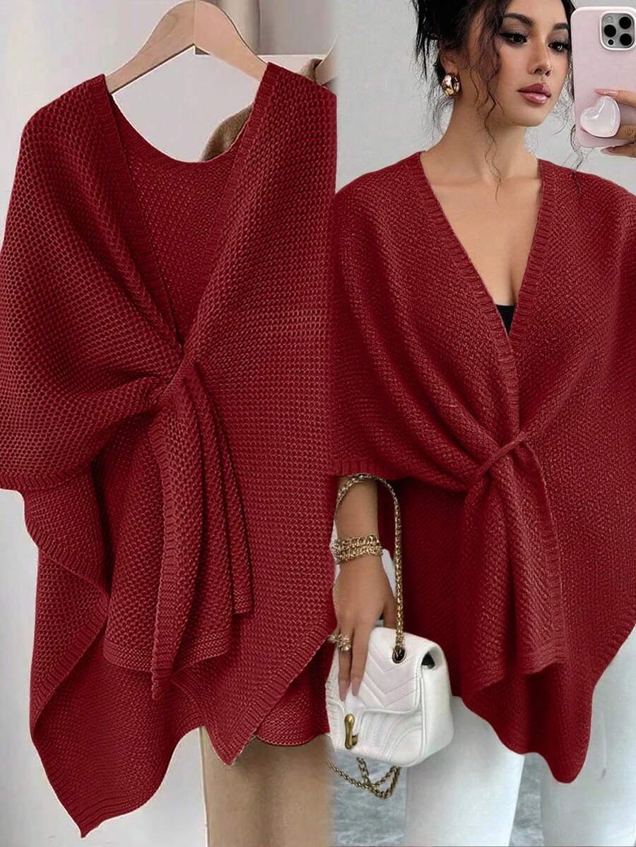 Franclia New Autumn/Winter Casual Elegant Personalized Shawl Collar Women Cardigan Sweater - Burgundy - View 1