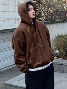 DAZY Men's Thermal Lined Hoodie Sweatshirt, Brown, Autumn/Winter - Brown - View 7