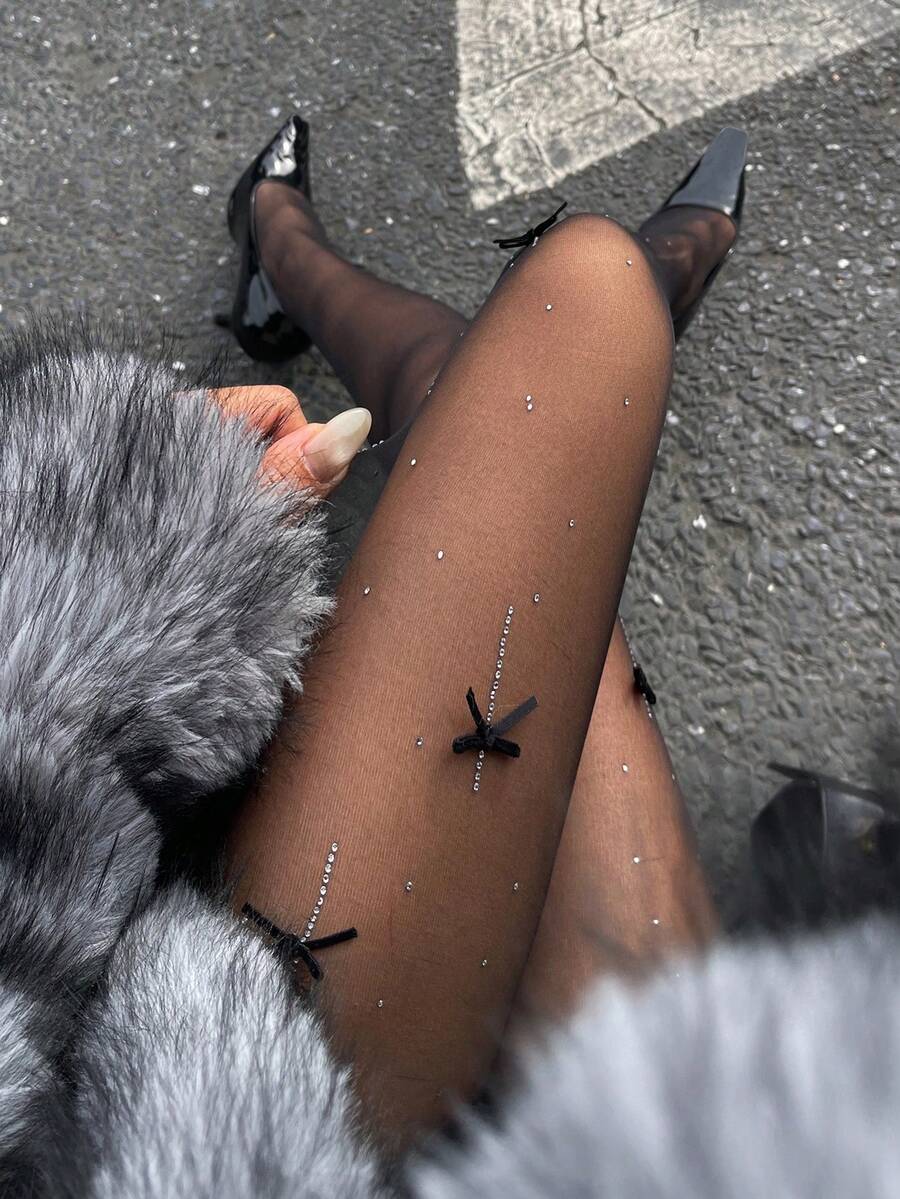 DAZY Women's Fashionable Sexy Semi-Sheer Bow Footless Tights Y2k