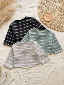Vintaside Kids 3pcs Baby Boy Striped Crew Neck Long Sleeve Tops, Casual Spring/Autumn - Multicolor - View 2