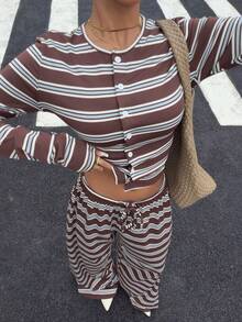 Muchica Bộ đồ dệt kim sọc nhiều màu dành cho nữ - Nhiều màu - Xem 4