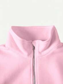 SHEIN Teen Girl Zip-Up Comfortable Pink Sweatshirt, Suitable For Autumn/Winter Wear, Autumn/Winter, Tops, Long Sleeve Tops - Pink - View 4