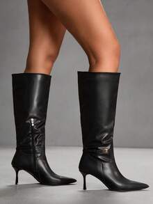CUCCOO SZL Botas altas de moda versátiles y casuales, adecuadas para uso diario, otoño/invierno - Negro - Ver 8
