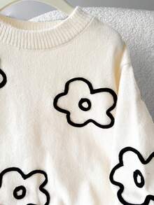 Sparklyn 少女芭蕾风格蝴蝶结针织毛衣，甜美酷炫黑色蝴蝶结针织套头衫，宽松圆领毛衣 - 杏色 - 查看 6