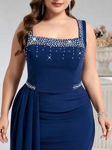 Coutiva 大码水钻装饰方领无袖正式晚礼服 - 藏蓝色 - 查看 4