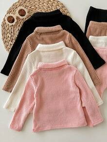 SHEIN 4 件 Babygirl 可爱休闲纯色针织高领长袖上衣（上衣和裤子单独出售） - 彩色 - 查看 2