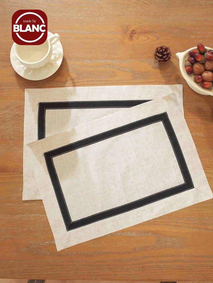 1 件/2 件/4 件简约风格涤纶亚麻混纺桌面餐垫，矩形或正方形，适用于厨房、餐桌、家居装饰、节日、派对、婚礼装饰、室内和室外、野餐垫 - 米色 - 查看 1