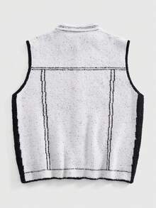 EASEVO Plus Size Men's Casual Loose Knitted Vest With Pattern, Autumn/Winter - Black and White - View 2