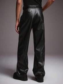 STYNVO Quần dài nam bằng da PU màu trơn, quần da đen kiểu công sở, quần đen nam, quần đen cho nam giới - màu đen - Xem 2