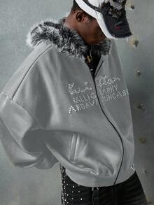 NEON BLANC Men's Fashion Studded Sweatshirt Long Sleeve Hooded Sweatshirt, Suitable For Autumn/Winter - Grey - View 4