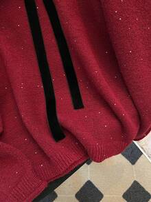 Franclia 优雅法式复古休闲日常百搭可爱浪漫蝴蝶结亮片网眼长袖度假感红色长袖女毛衣 - 酒紅色 - 查看 4