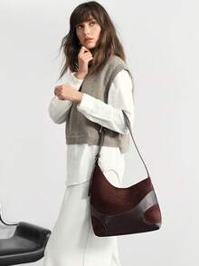 SHECARRY Bolso de mujer de un solo hombro con empalme curvo, color rojo vino - Café - Ver 11